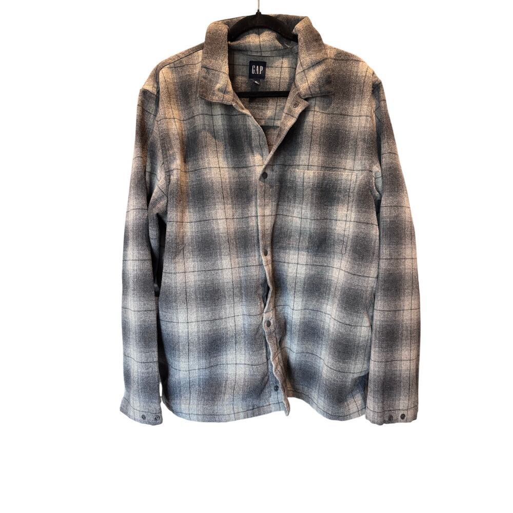 GAP Gray Wool Blend Plaid Flannel Shirt Jacket XL